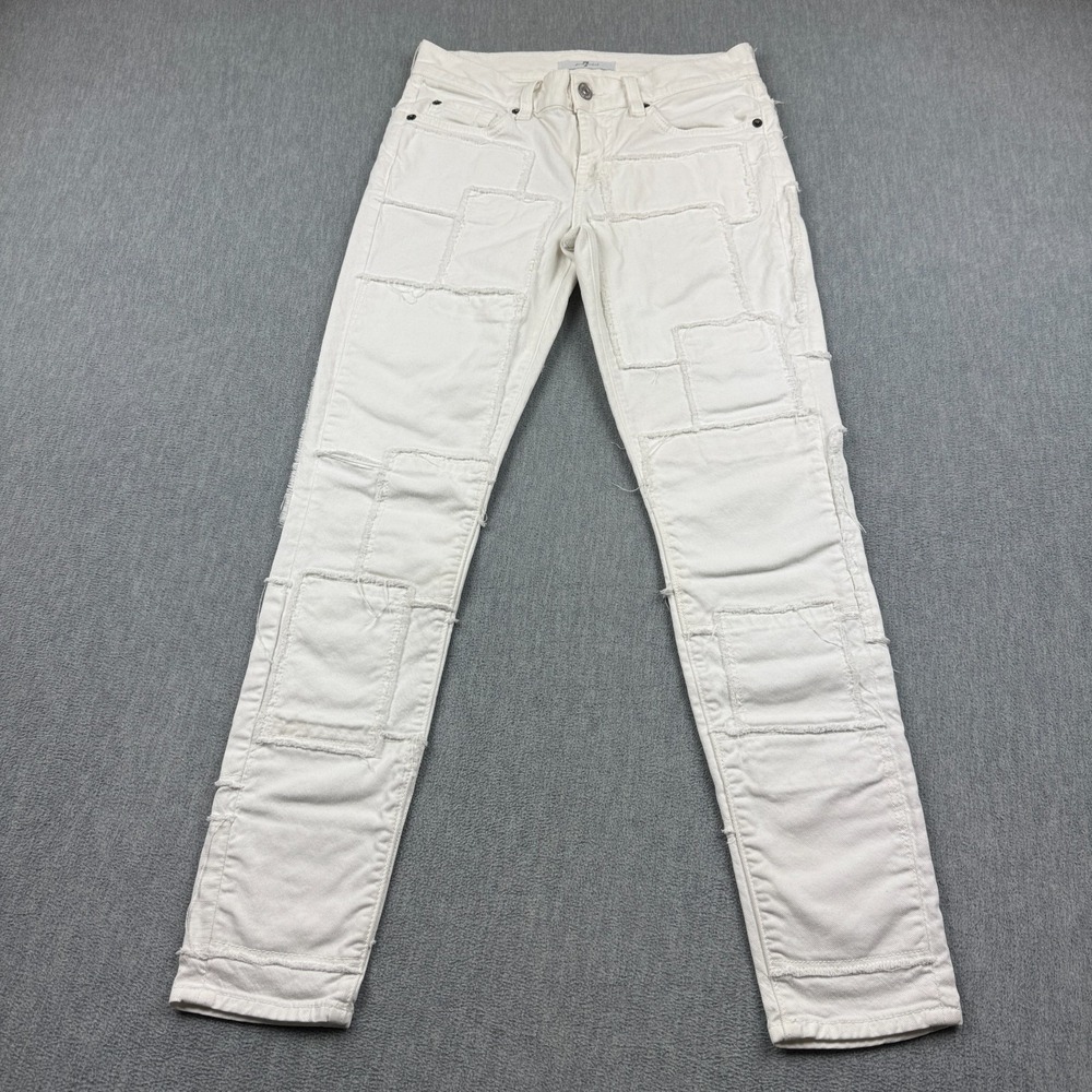 7 For All Mankind Jeans Womens 25 Fits 26x28 White Skinny Patchwork Made in USA